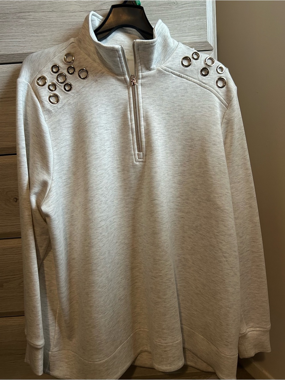 Light Gray Half-Zip Sweatshirt with Grommet Detail